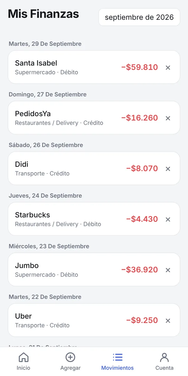 Lista de movimientos